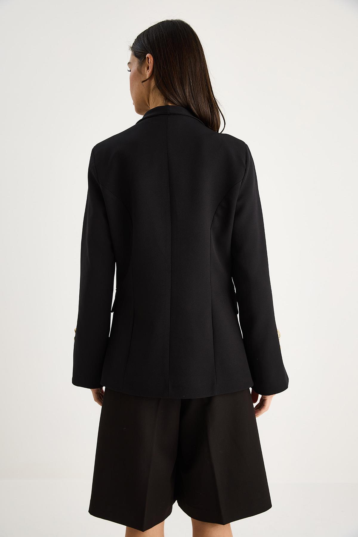 Kadın Gold Düğme Detaylı Hakim Yaka Şık Blazer Ceket 50182 60283264 - Siyah · 8
