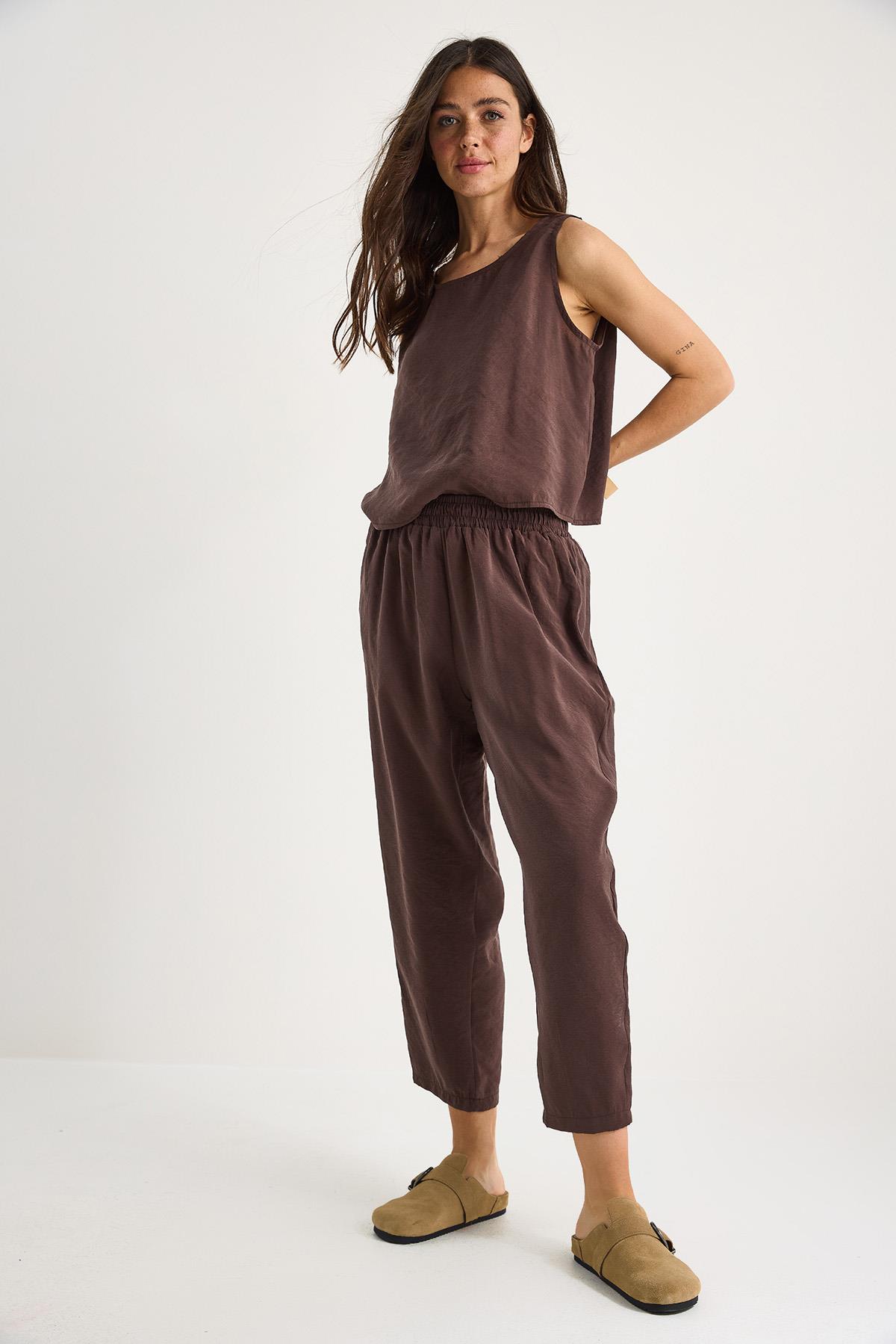 Kadın Kalın Askılı Bluz Beli Lastikli Pantolon Modal Takım 3089 60283231 - Acı Kahve · 5
