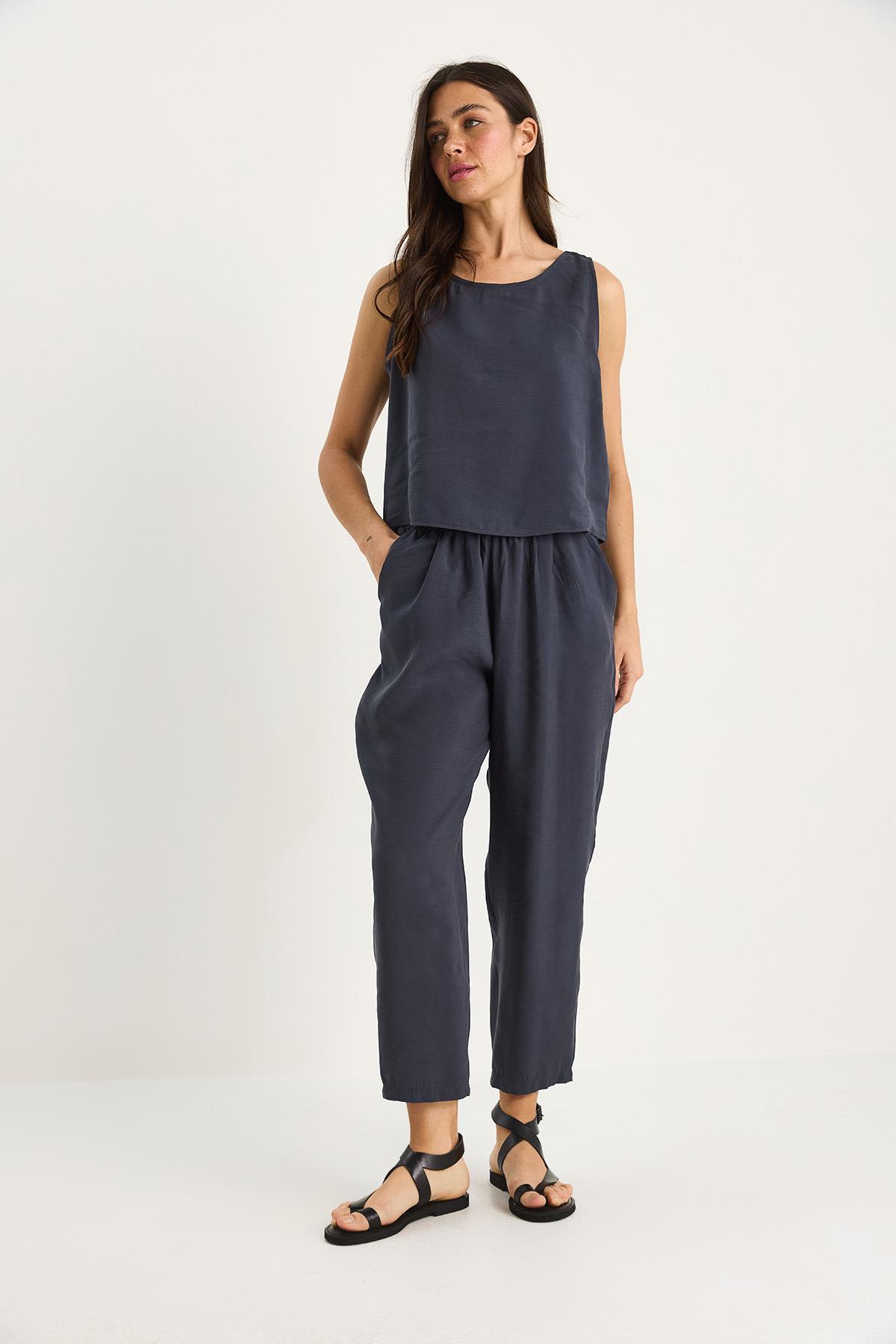 Kadın Kalın Askılı Bluz Beli Lastikli Pantolon Modal Takım 3089 60283231 - Füme · 2