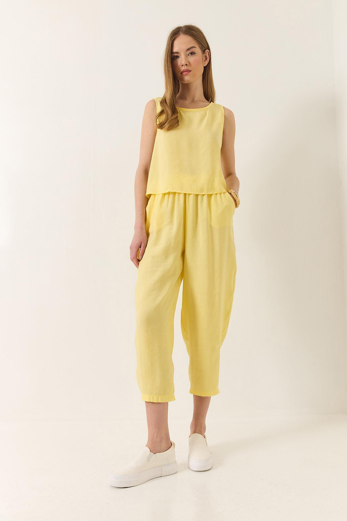 Kadın Kalın Askılı Bluz Beli Lastikli Pantolon Modal Takım 3089 60283231 - Limon Sarısı · 2