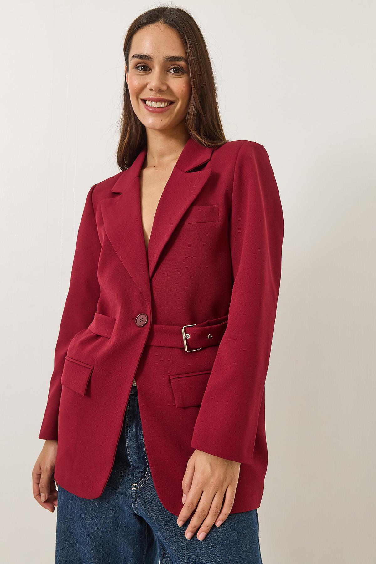 Kadın Kemer Detaylı Astarlı Blazer Ceket 8132 60283134 - Bordo · 4