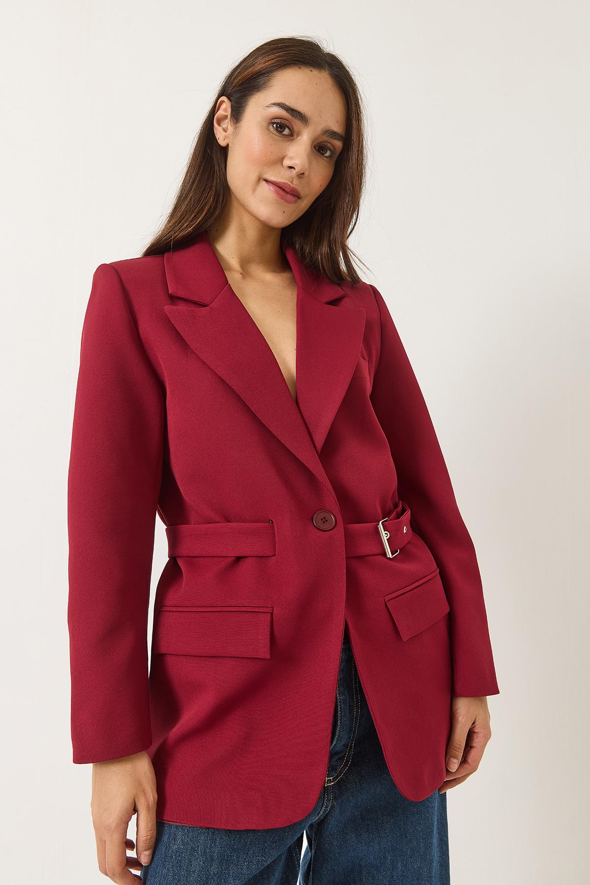 Kadın Kemer Detaylı Astarlı Blazer Ceket 8132 60283134 - Bordo · 3