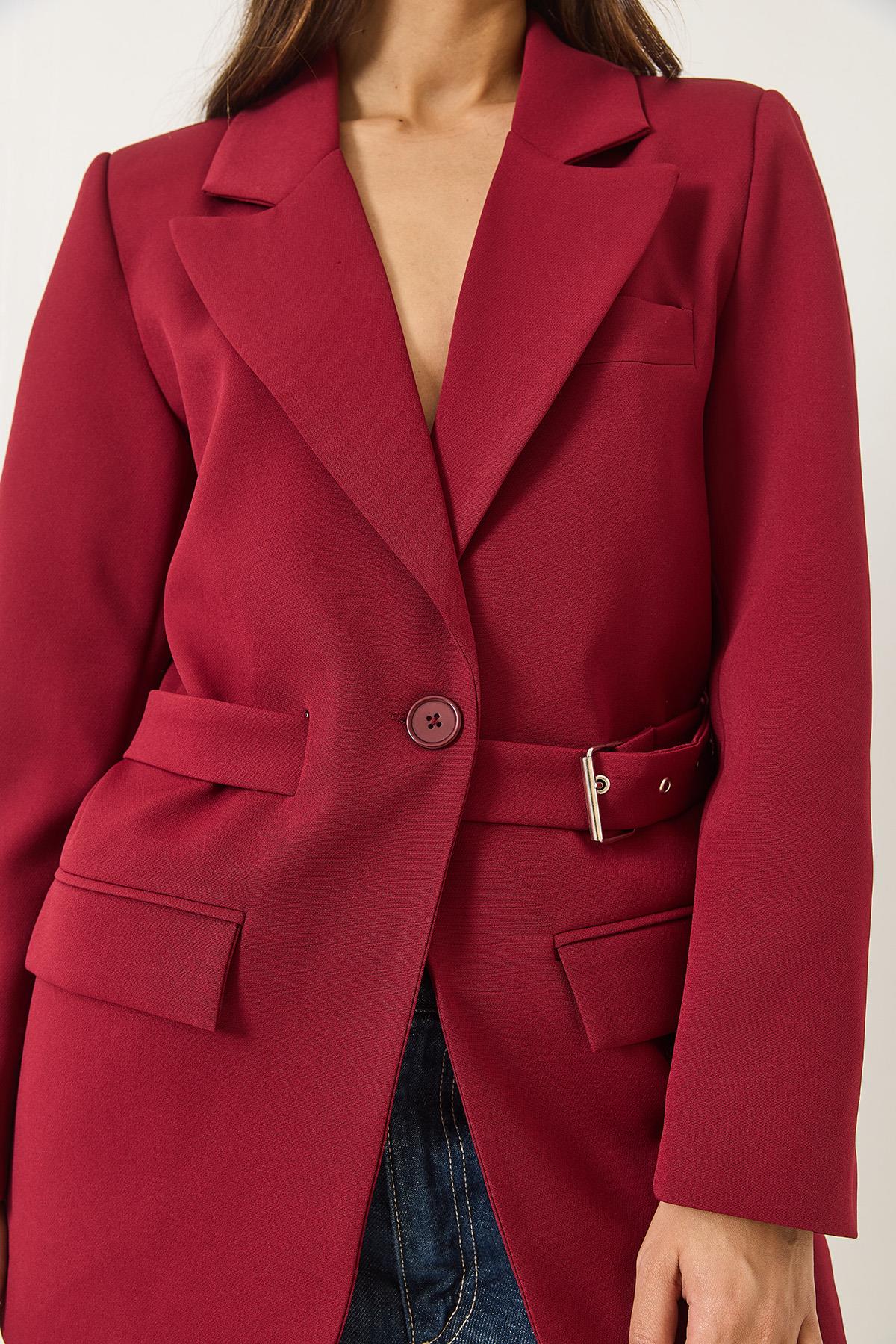 Kadın Kemer Detaylı Astarlı Blazer Ceket 8132 60283134 - Bordo · 5