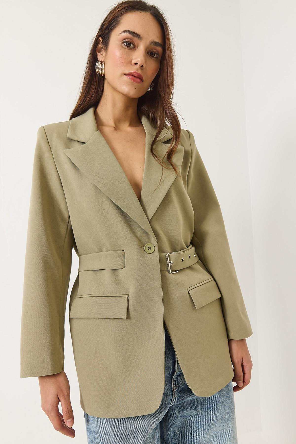 Kadın Kemer Detaylı Astarlı Blazer Ceket 8132 60283134 - Mint Yeşili · 4