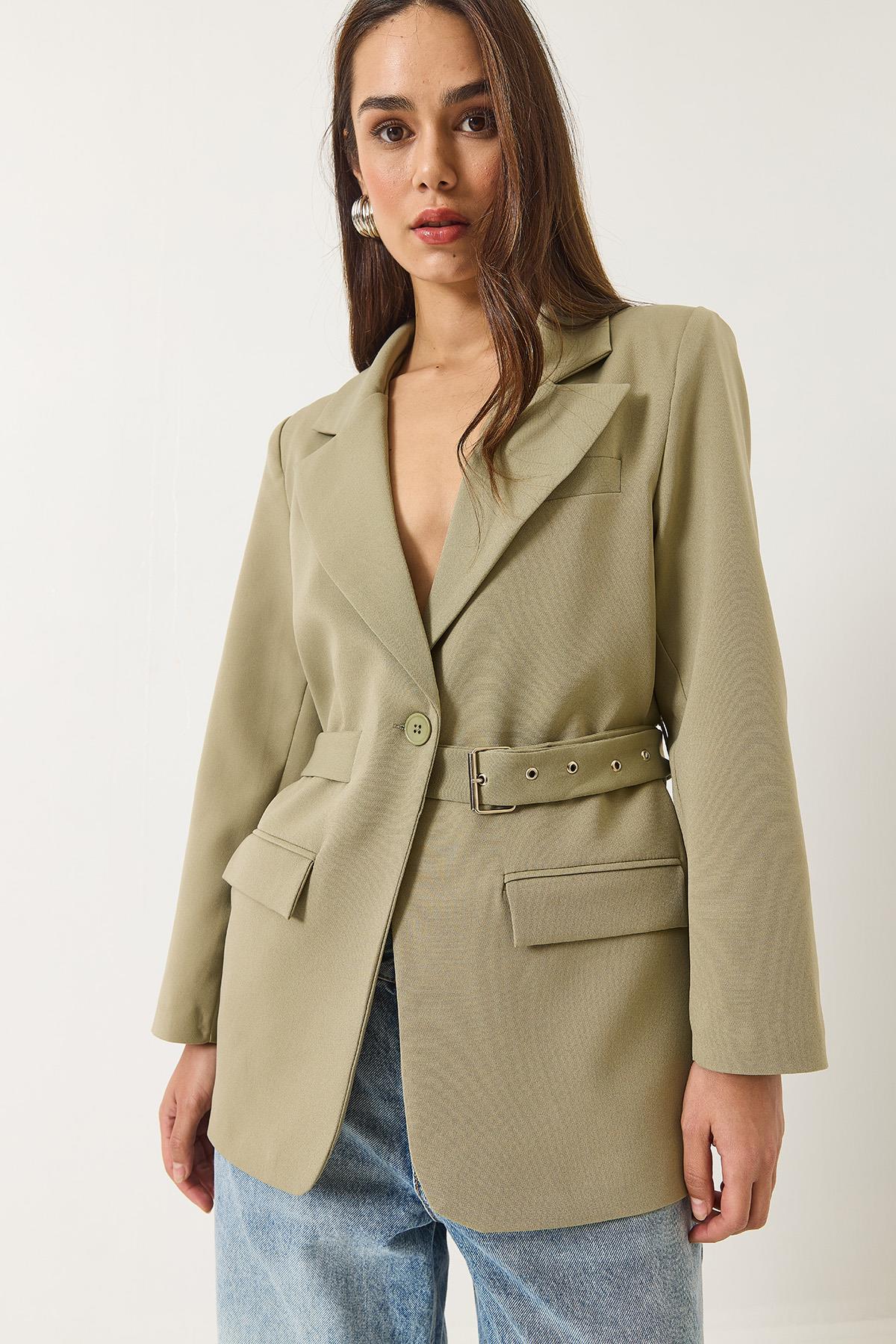 Kadın Kemer Detaylı Astarlı Blazer Ceket 8132 60283134 - Mint Yeşili · 6