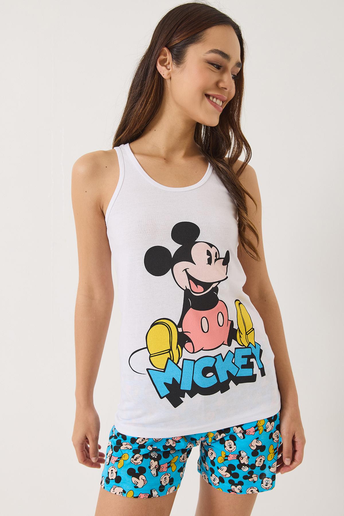 Kadın Mickey Mouse Baskılı Şortlu Pijama Takımı 0251 60283166 - Mavi · 2