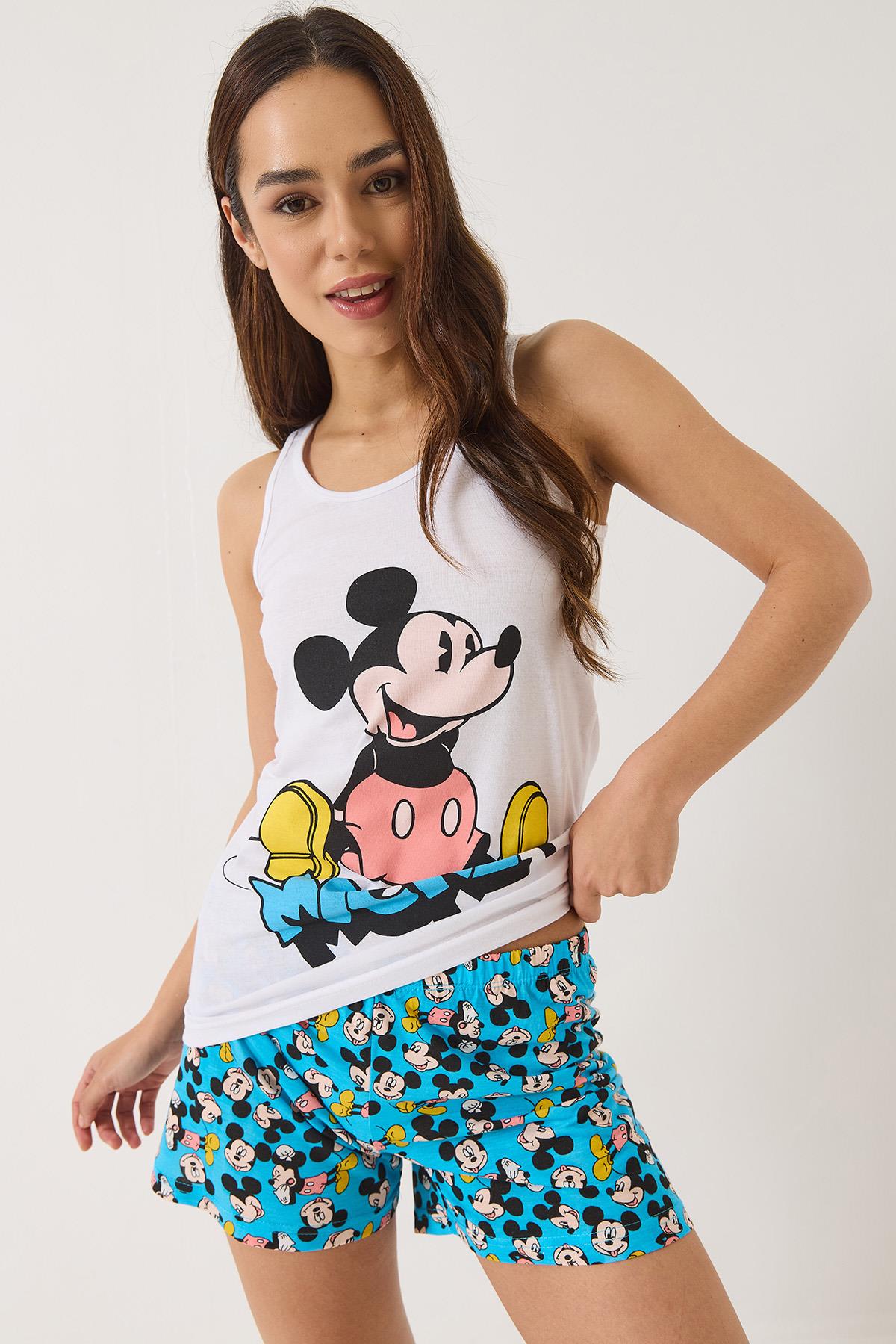 Kadın Mickey Mouse Baskılı Şortlu Pijama Takımı 0251 60283166 - Mavi · 4