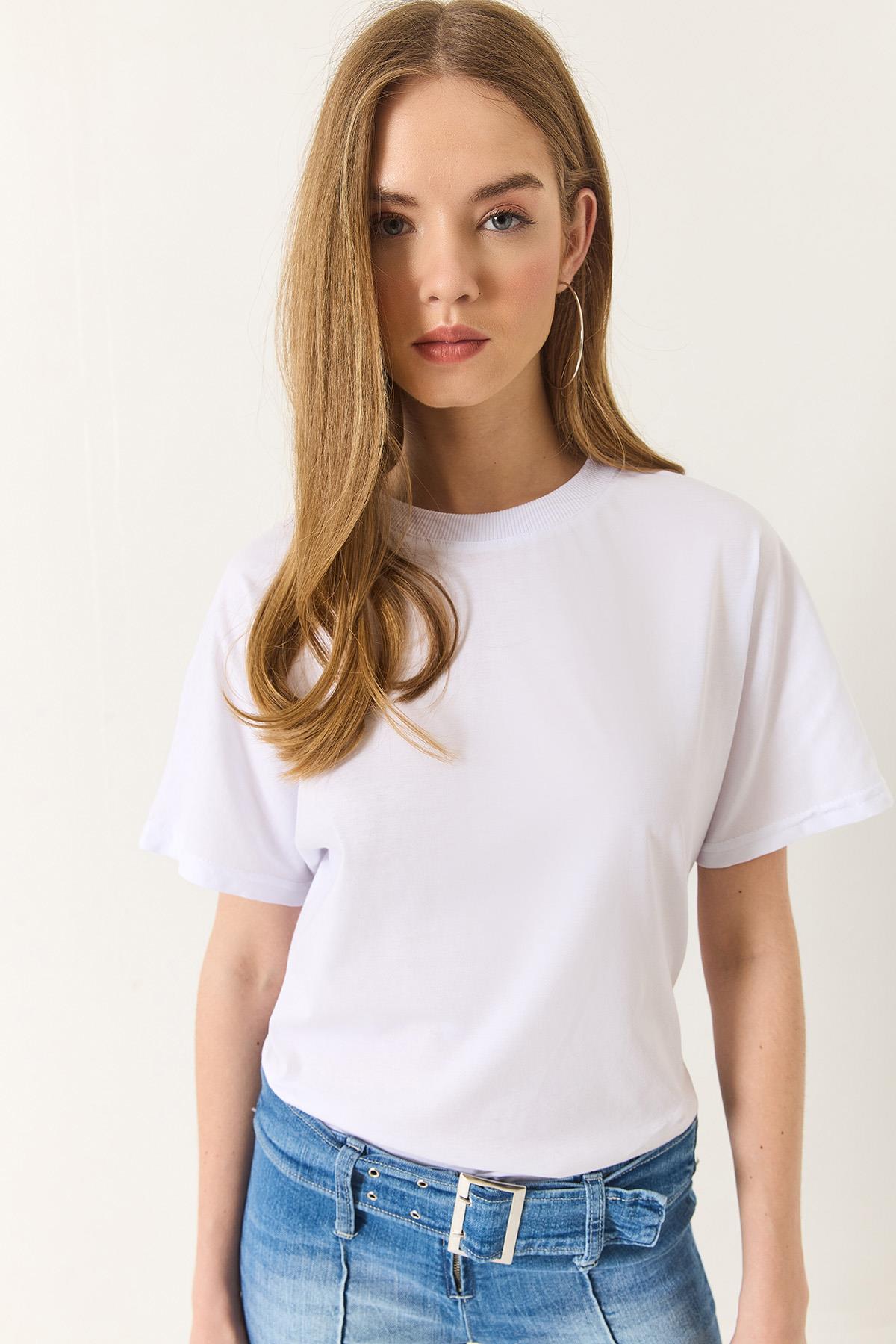 Kadın Organik Pamuklu Regular Kalıp Bisiklet Yaka Basic Kısa Kollu T-Shirt 60602048 - Beyaz · 3