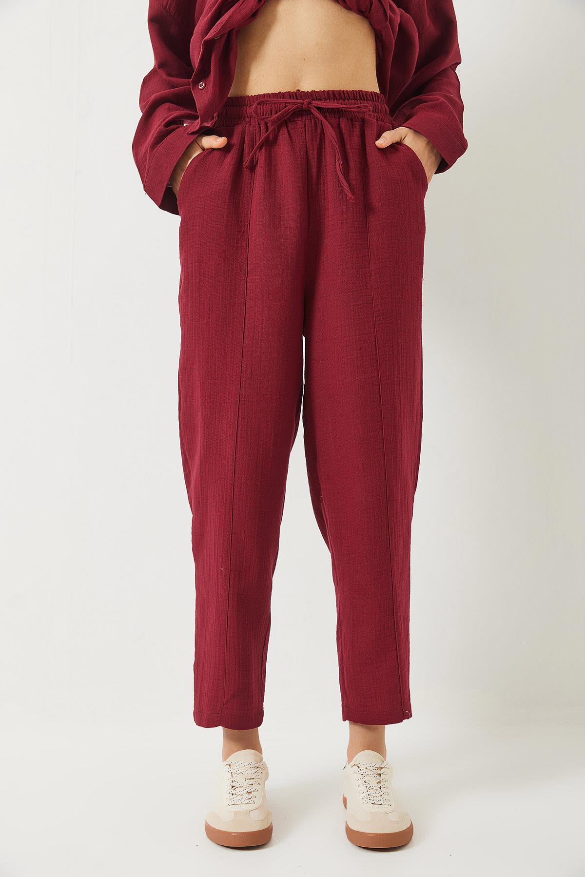 Kadın Oversize Gömlek Şalvar Pantolon Müslin Alt-Üst Takım 9259 60283113 - Bordo · 8