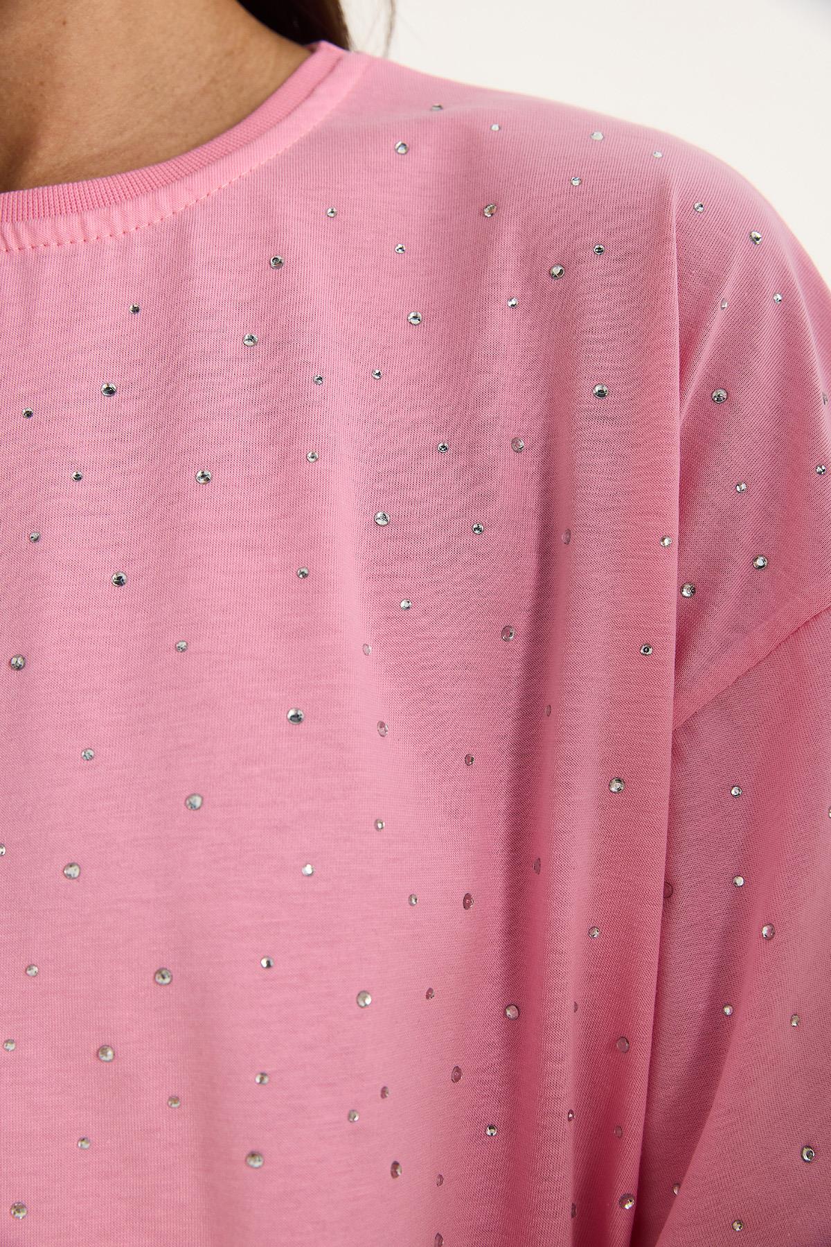 Kadın Pul Detaylı Bisiklet Yaka Kısa Kollu T-Shirt 3028 60283149 - Pembe · 7