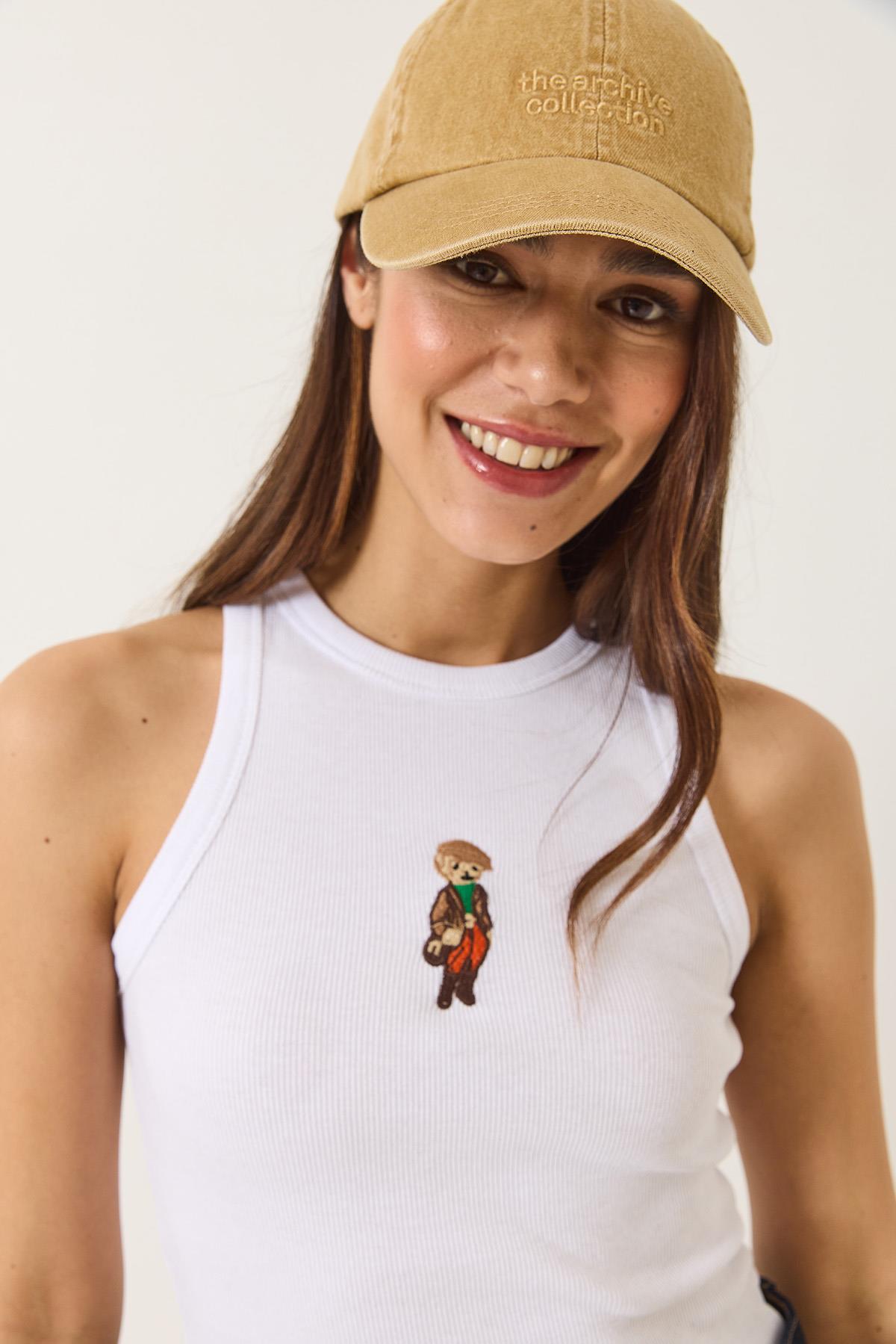 Kadın Teddy Nakışlı Fitilli Slim Crop Atlet  60284025 - Beyaz · 4