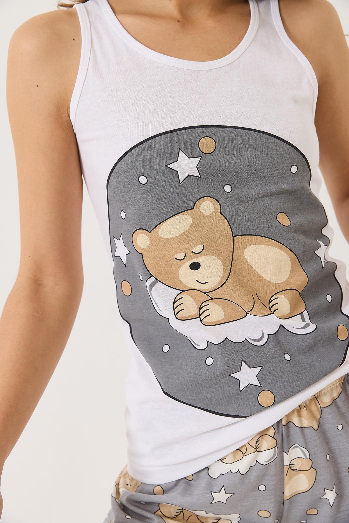 Kadın Uykucu Teddy Baskılı Şortlu Pijama Takımı 0251 60283169 - Gri · 5
