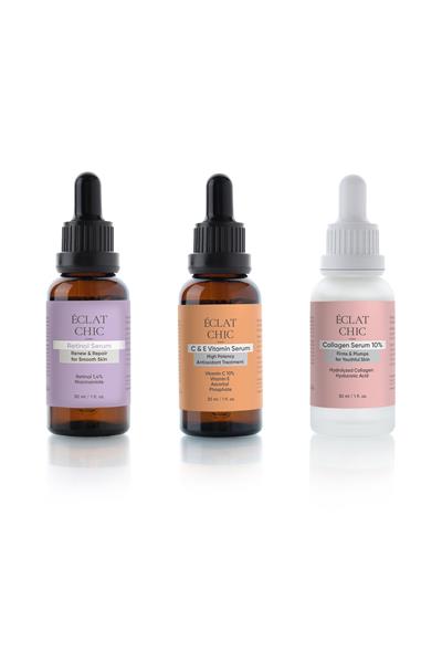Retinol, C&E Vitamini ve Collagen Serum 3'lü Cilt Bakım Seti