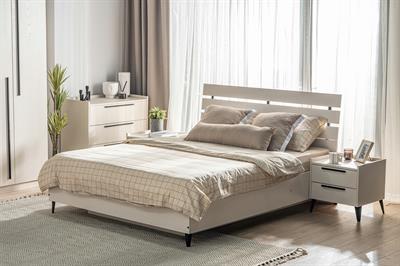 Ceramical KRB2 Ahşap Başlıklı Bazalı Karyola - 160x200 - Vizon Bej