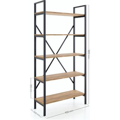 Ceramical Metal Ayaklı 5 Raflı Kitaplık - 90x180cm - Ceviz