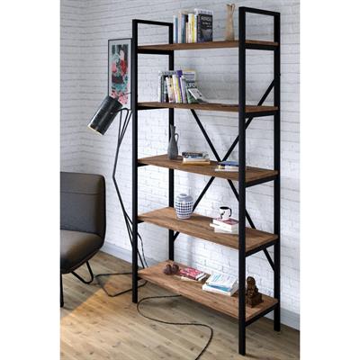 Ceramical Metal Ayaklı 5 Raflı Kitaplık - 90x180cm - Ceviz