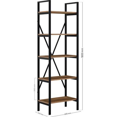 Ceramical Metal Ayaklı 5 Raflı Kitaplık - 60x180cm - Çam