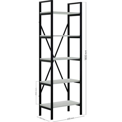 Ceramical Metal Ayaklı 5 Raflı Kitaplık - 60x180cm - Beyaz