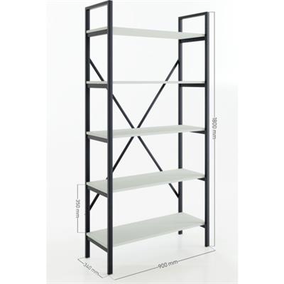 Ceramical Metal Ayaklı 5 Raflı Kitaplık - 90x180cm - Beyaz