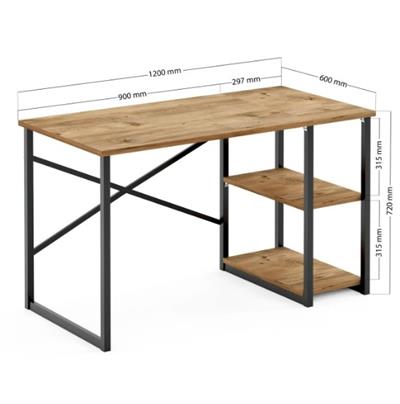 Ceramical MSR Raflı Çalışma Masası - 60x120cm - Ceviz