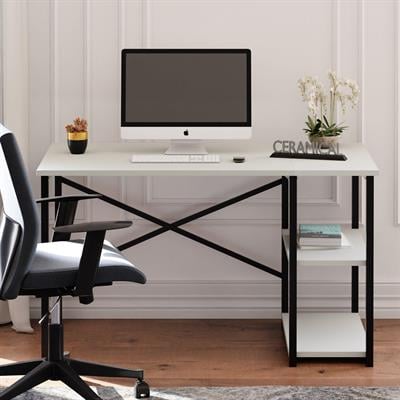 Ceramical MSR Raflı Çalışma Masası - 60x120cm - Beyaz