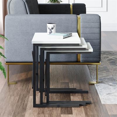 Ceramical ZG1 Metal Ayaklı 3lü Zigon Sehpa - Beyaz