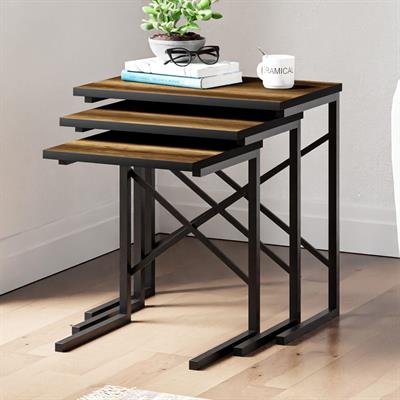 Ceramical ZG1 Metal Ayaklı 3lü Zigon Sehpa - Ceviz