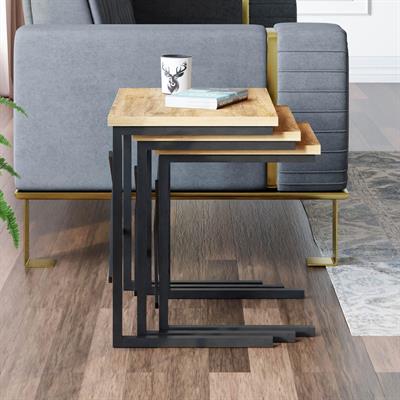 Ceramical ZG1 Metal Ayaklı 3lü Zigon Sehpa - Çam