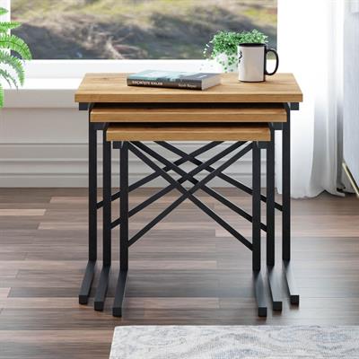 Ceramical ZG1 Metal Ayaklı 3lü Zigon Sehpa - Çam