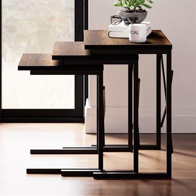 Ceramical ZG1 Metal Ayaklı 3lü Zigon Sehpa - Ceviz