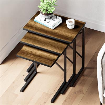 Ceramical ZG1 Metal Ayaklı 3lü Zigon Sehpa - Ceviz