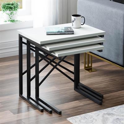 Ceramical ZG1 Metal Ayaklı 3lü Zigon Sehpa - Beyaz