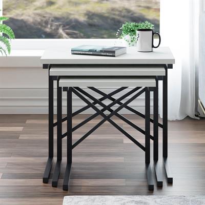 Ceramical ZG1 Metal Ayaklı 3lü Zigon Sehpa - Beyaz