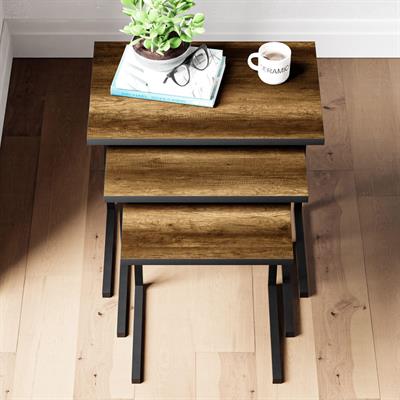 Ceramical ZG1 Metal Ayaklı 3lü Zigon Sehpa - Ceviz