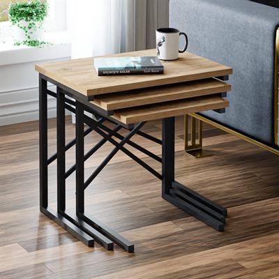 Ceramical ZG1 Metal Ayaklı 3lü Zigon Sehpa - Çam