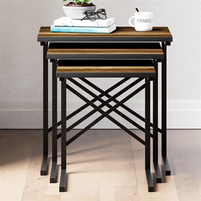 Ceramical ZG1 Metal Ayaklı 3lü Zigon Sehpa - Ceviz