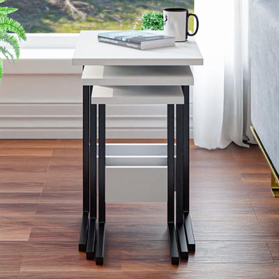 Ceramical ZG3 Metal Ayaklı 3lü Zigon Sehpa - Beyaz