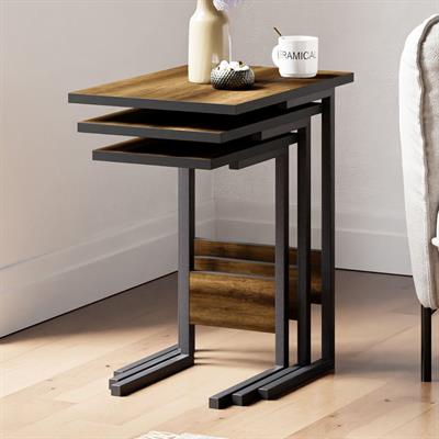 Ceramical ZG3 Metal Ayaklı 3lü Zigon Sehpa - Ceviz