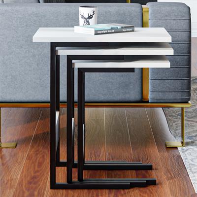 Ceramical ZG3 Metal Ayaklı 3lü Zigon Sehpa - Beyaz