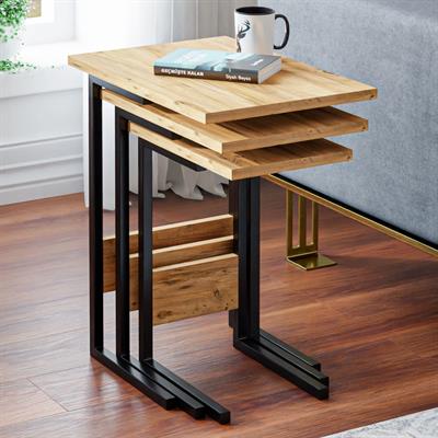 Ceramical ZG3 Metal Ayaklı 3lü Zigon Sehpa - Çam