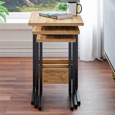 Ceramical ZG3 Metal Ayaklı 3lü Zigon Sehpa - Çam