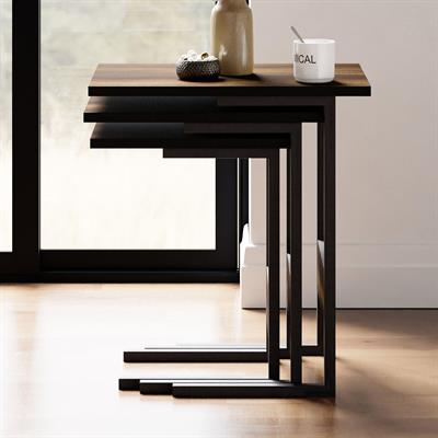 Ceramical ZG3 Metal Ayaklı 3lü Zigon Sehpa - Ceviz