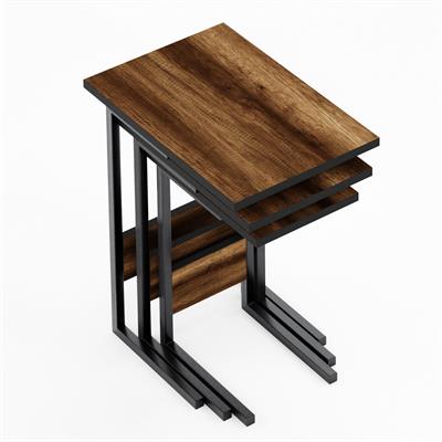 Ceramical ZG3 Metal Ayaklı 3lü Zigon Sehpa - Ceviz