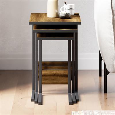 Ceramical ZG3 Metal Ayaklı 3lü Zigon Sehpa - Ceviz