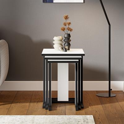 ZG5 3lü Zigon Sehpa - Beyaz/Siyah