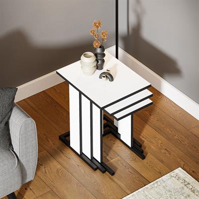 ZG5 3lü Zigon Sehpa - Beyaz/Siyah