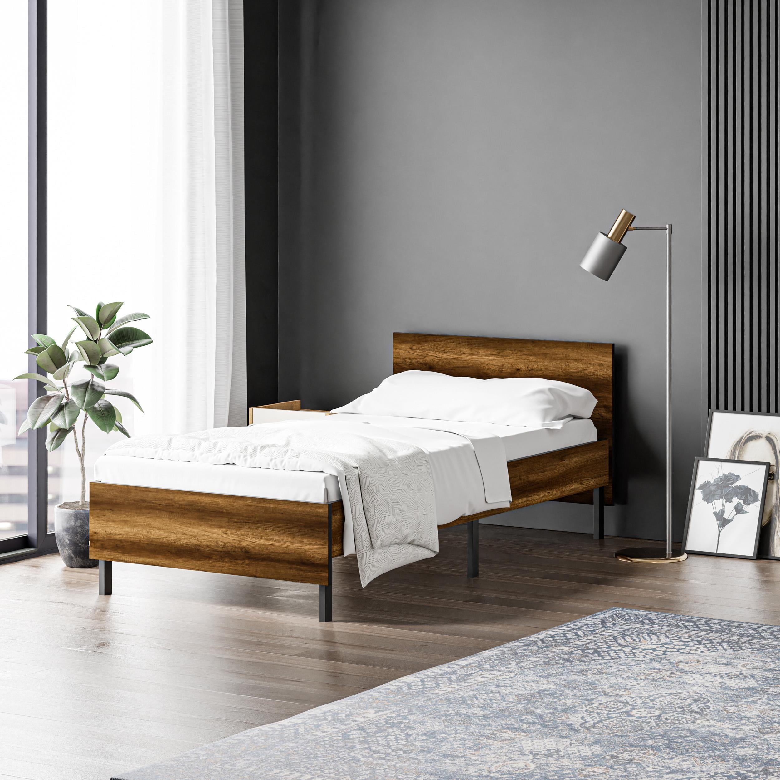 Ceramical KR1 Tek Kişilik Karyola - 90x190 - Ceviz - Ceramical.com.tr