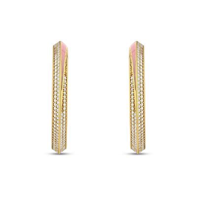LUNAR SERENADE SMALL WHITE CRYSTAL PINK ENAMEL GOLD HOOPS