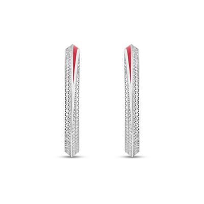 LUNAR SERENADE SMALL WHITE CRYSTAL RED ENAMEL RHODIUM HOOPS