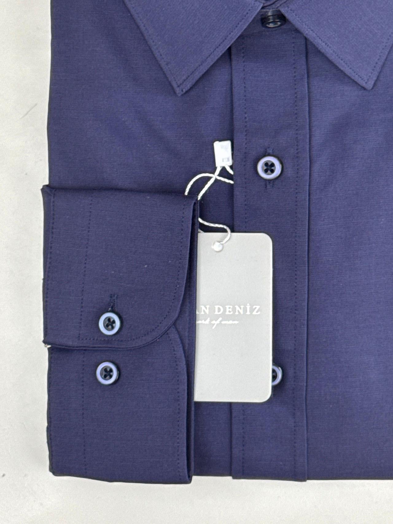 Slim Fit Klasik Koton Lacivert Gömlek